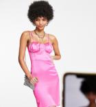 Flounce London Tall Satin Mini Dress With Ruched Cup Detail In Hot Pink