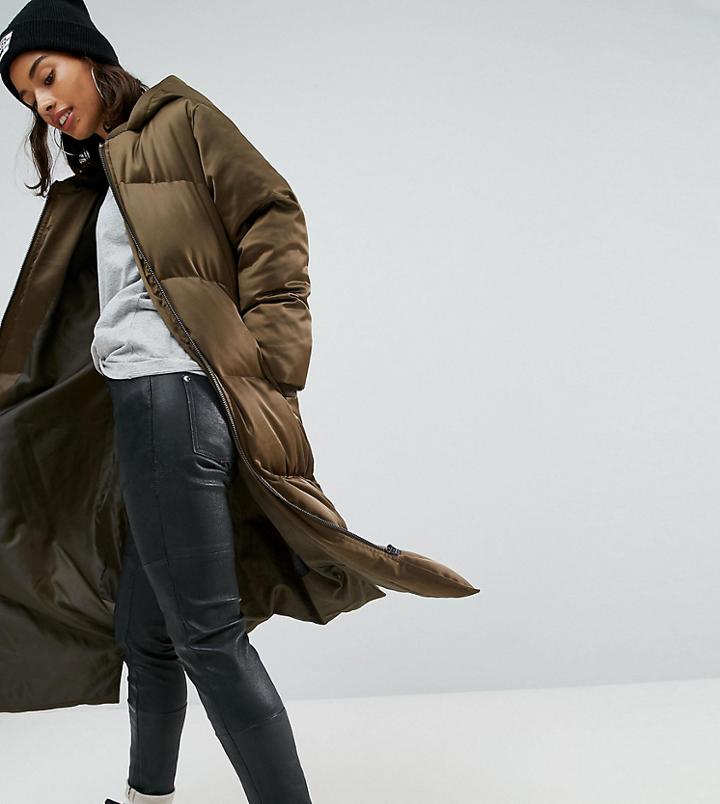 Asos Petite Longline Puffer Coat - Green