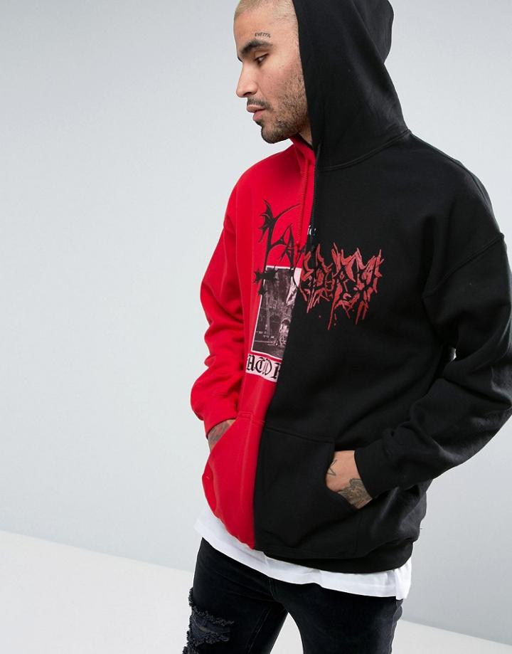 Factory Metal Spliced Oversized Hoodie - Black