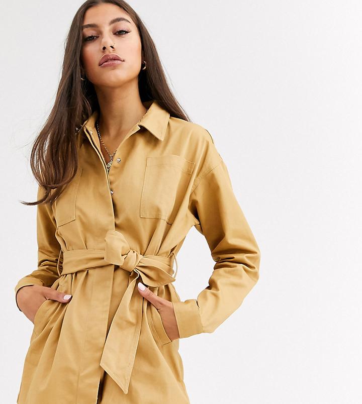 Glamorous Tall Button Through Belted Shirt-brown