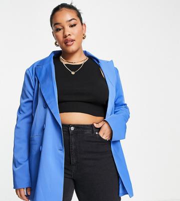 Lola May Plus Double Breasted Blazer In Cobalt Blue