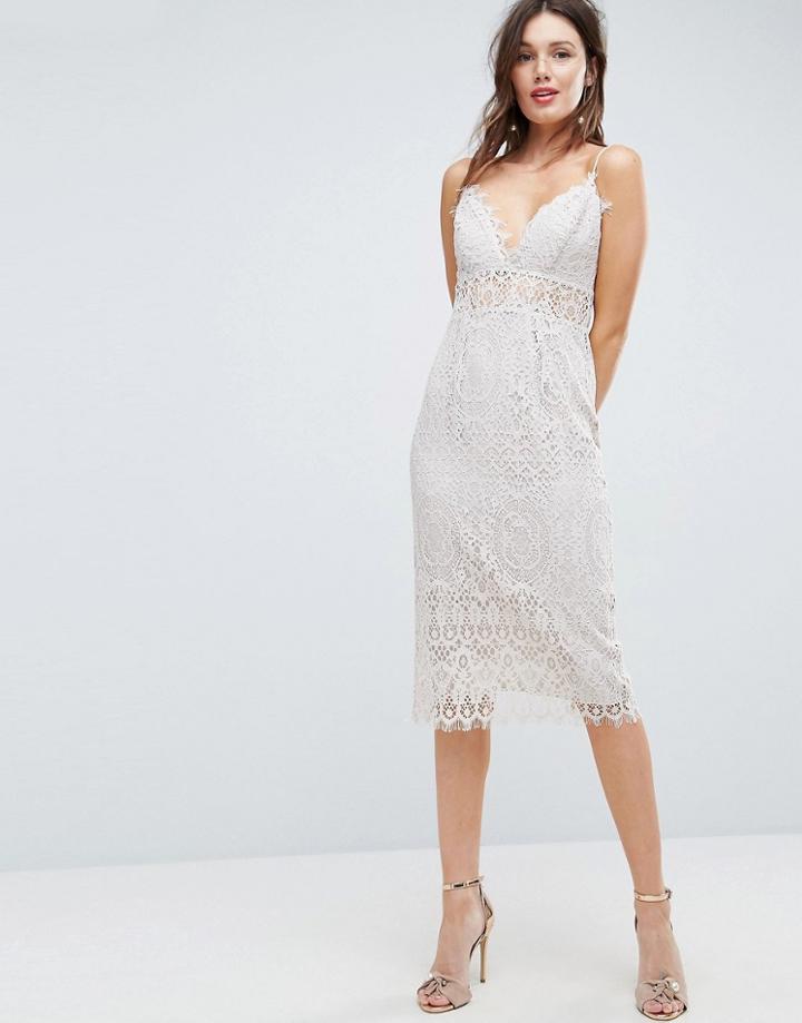 Asos Lace Cami Midi Pencil Dress - White