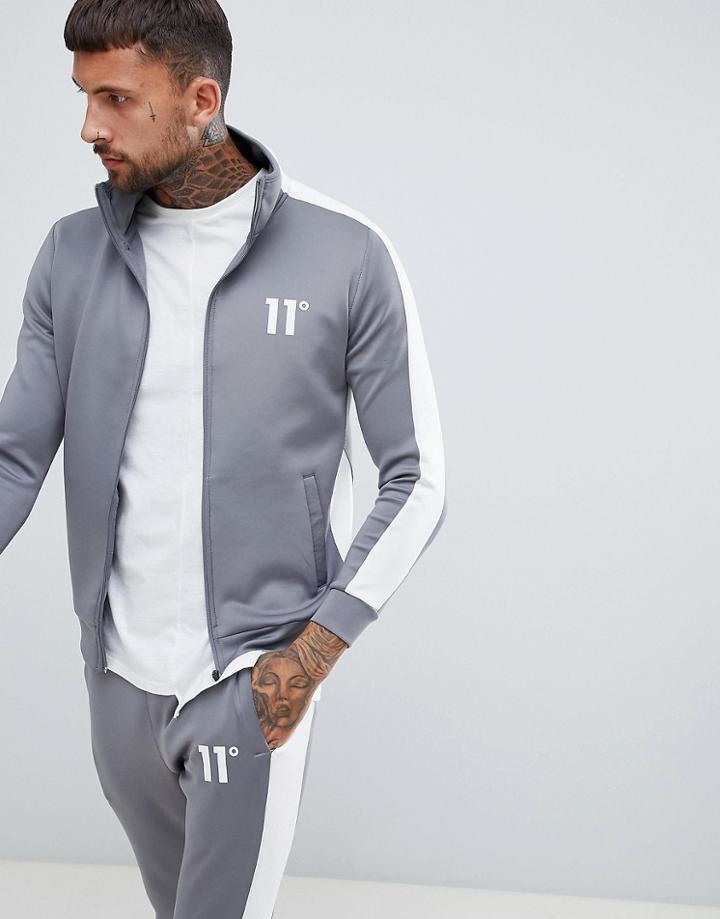 11 Degrees Muscle Fit Track Jacket In Gray With Logo - Gray