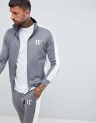 11 Degrees Muscle Fit Track Jacket In Gray With Logo - Gray