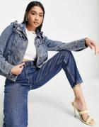 River Island Frill Denim Jacket In Medium Blue
