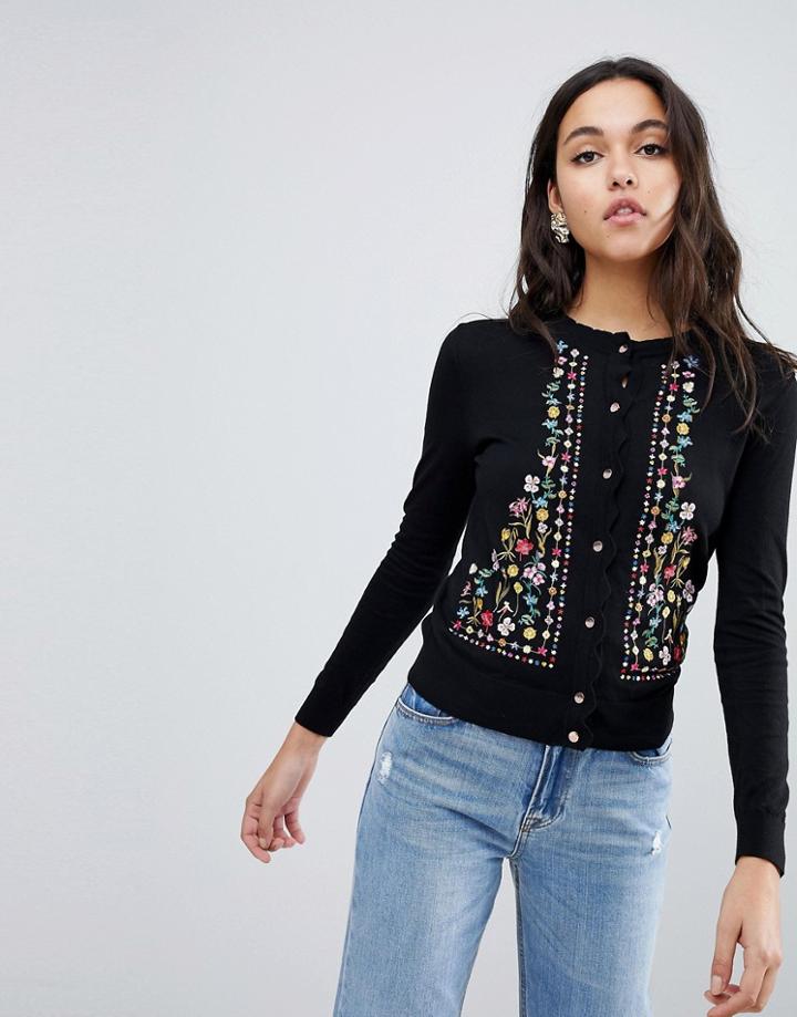 Ted Baker Sisili Floral Embroidered Cardigan - Black