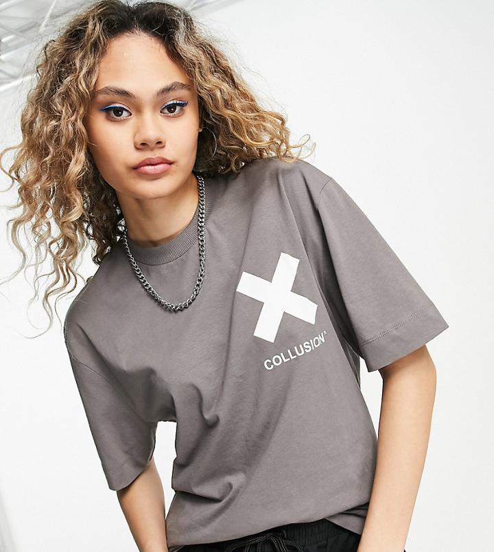 Collusion Unisex Logo T-shirt In Dark Gray