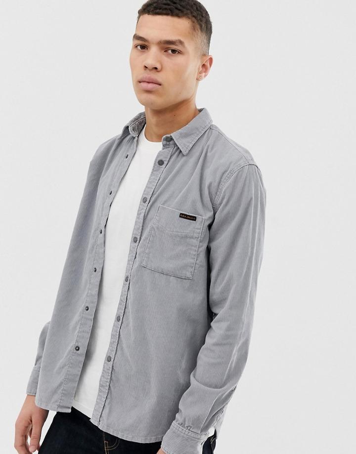 Nudie Jeans Co Sten Cord Shirt In Ash Gray - Gray