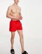 Asos Design Swim Shorts With Pin Tuck In Bright Red Short Length