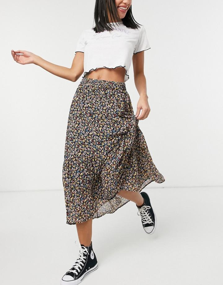 Pieces Midi Wrap Skirt In Micro Floral-multi