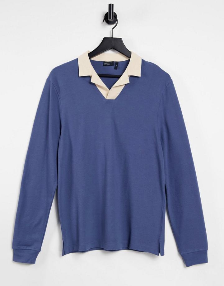 Asos Design Smart Pique Polo With Contrast Revere Collar In Blue-blues
