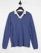 Asos Design Smart Pique Polo With Contrast Revere Collar In Blue-blues