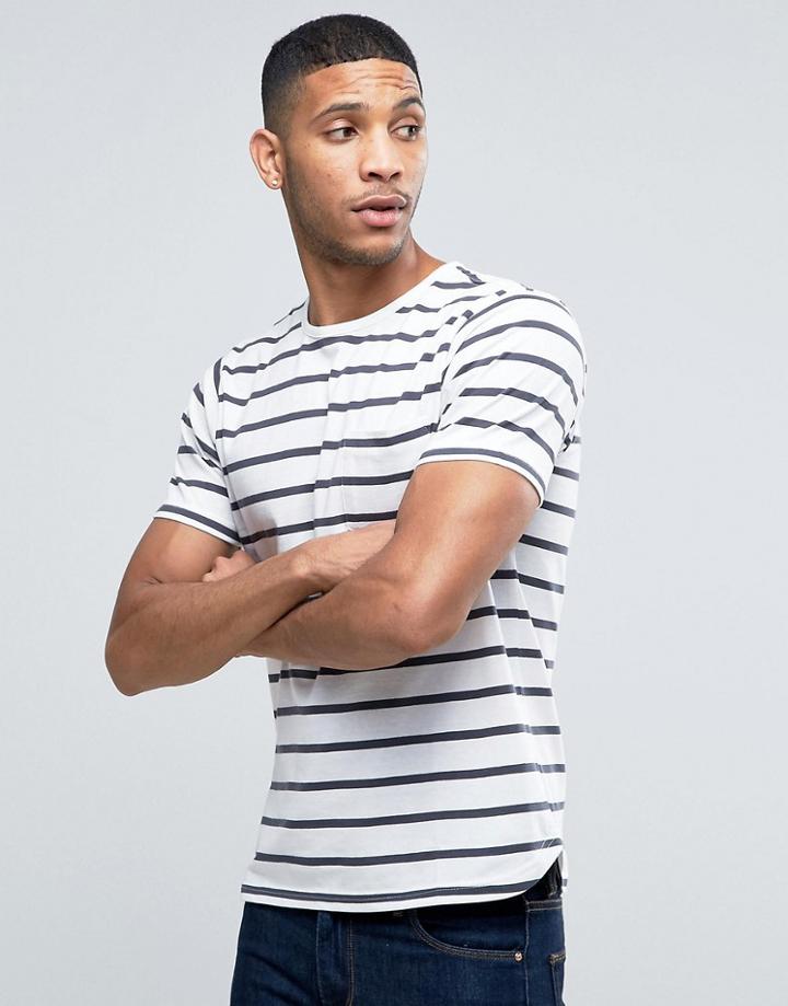 Another Influence Wide Stripe Curved Hem T-shirt - White