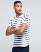 Another Influence Wide Stripe Curved Hem T-shirt - White