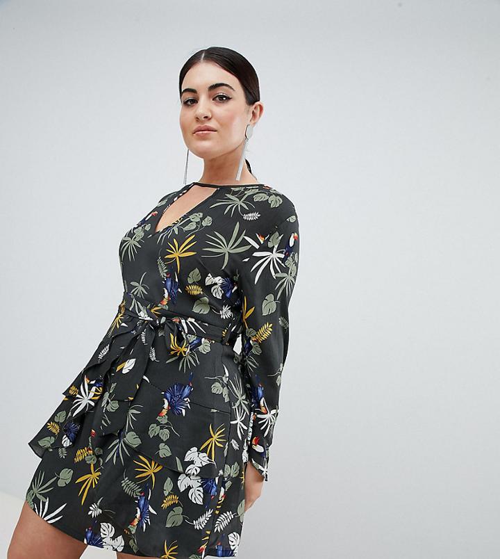 Boohoo Plus Floral V Neck Skater Dress - Multi