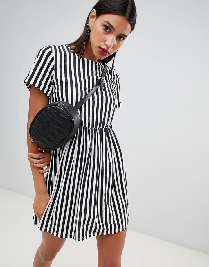 Boohoo Striped Gathered Waist Smock Dress - Multi