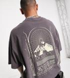 Collusion Oversized T-shirt With Print In Acid Wash Pique In Charcoal-grey