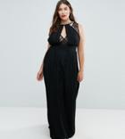 Tfnc Plus High Neck Embellished Maxi Dress With Lace Insert - Black