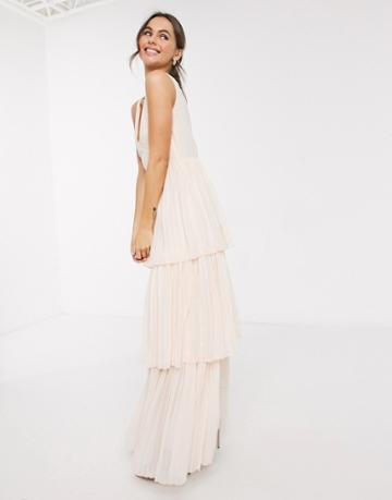 Little Mistress Tiered Maxi Dress In Blush-blues