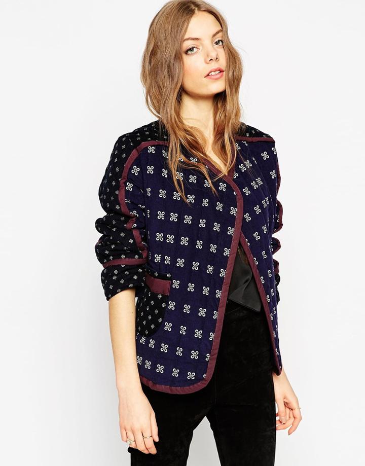 Asos Oversized Quilted Jacket With Binding Detail - Navy