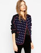 Asos Oversized Quilted Jacket With Binding Detail - Navy