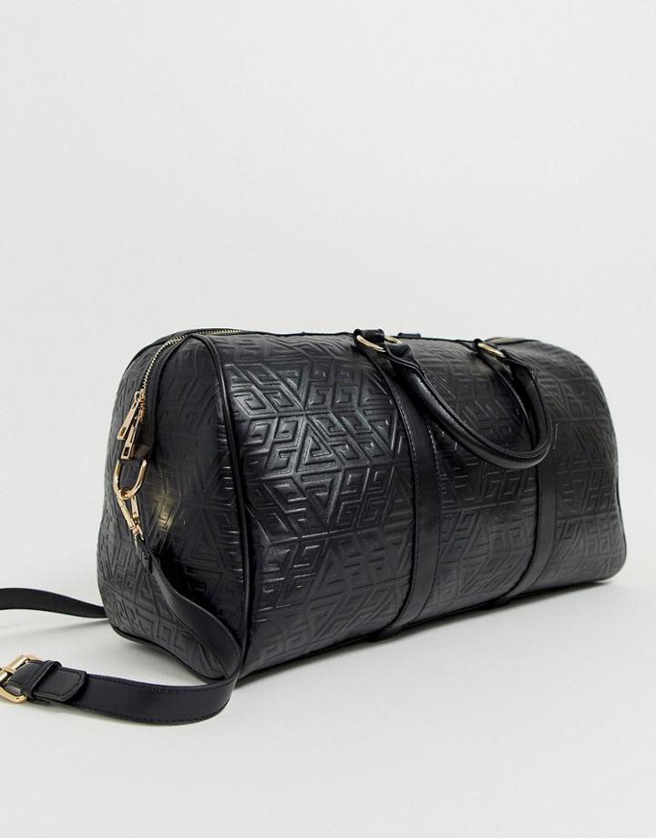 Asos Design Monogram Embossed Large Bowler Carryall-black