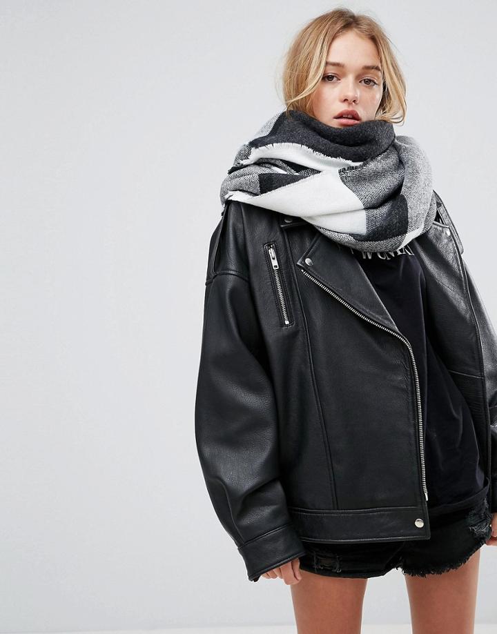 Asos Oversized Square Scarf In Blown Up Check - Multi
