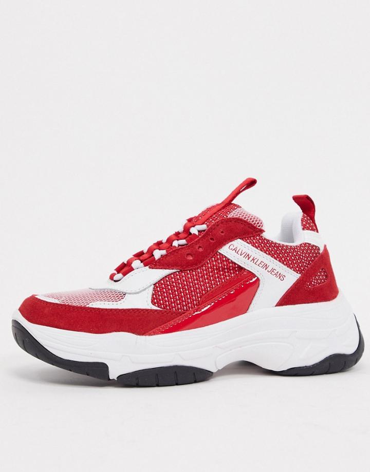Calvin Klein Jeans Maya Sneakers In White/red