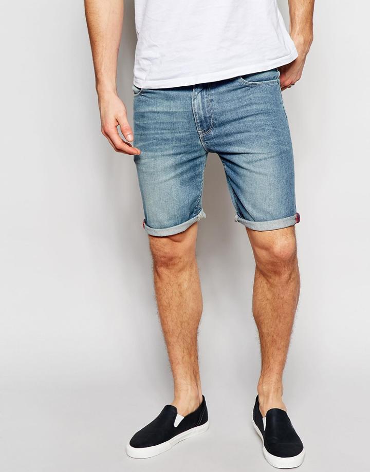 Asos Denim Shorts In Super Skinny Light Blue - Light Blue