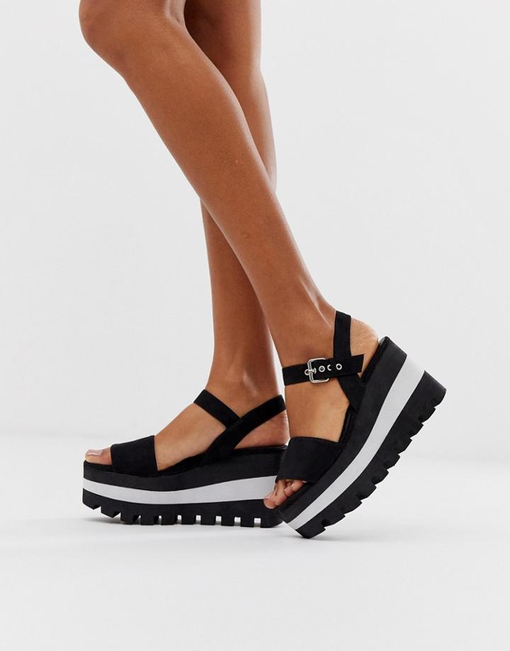 Qupid Sporty Flatform Sandals - Black