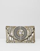 Little Mistress Beaded Clutch With Scalloped Flap - Multi
