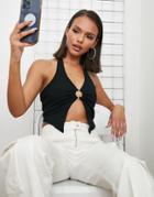 Trendyol Halterneck Crop Top With Ring Detail In Black