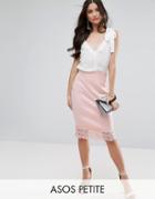 Asos Petite Scuba Pencil Skirt With Lace Hem - Pink