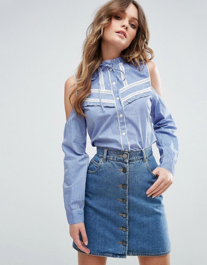 Asos Stripe Shirt With Lace Inserts - Multi