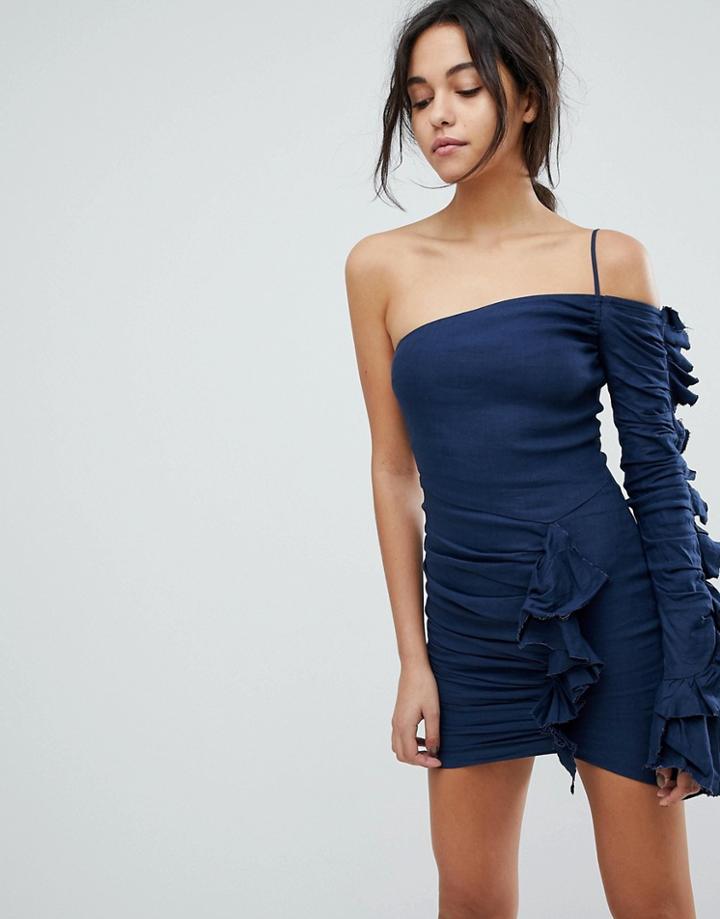 Bec & Bridge One Shoulder Asymmetric Dress - Navy