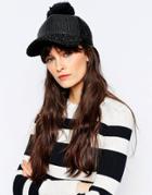 7x Glitter Cap With Pom Pom - Black