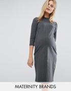 Mama. Licious Pinstripe High Neck Dress - Gray