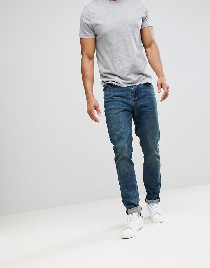Asos Design Skinny Jeans In Vintage Dark Wash-blue