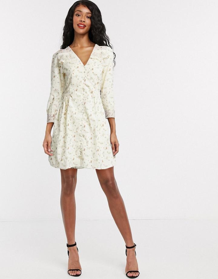 Object Mini Tea Dress In Cream Floral-white