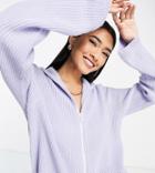 M Lounge Cardigan With Collar And Contrast Zip Front-purple