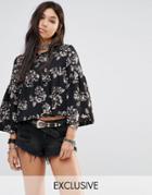 Milk It Vintage Relaxed Angel Sleeve Top In Sparse Floral - Multi