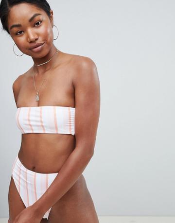 Missguided Bandeau Bikini Top In White Pastel Stripe-multi