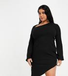 Naanaa Plus Long Sleeve Cut Out Detail Body-conscious Dress In Black