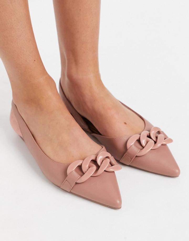 Asos Design Leyton Chain Slingback Ballet Flats In Beige-neutral