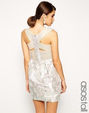 Asos Tall Bandage Back Jaquard Tulip Dress - Multi