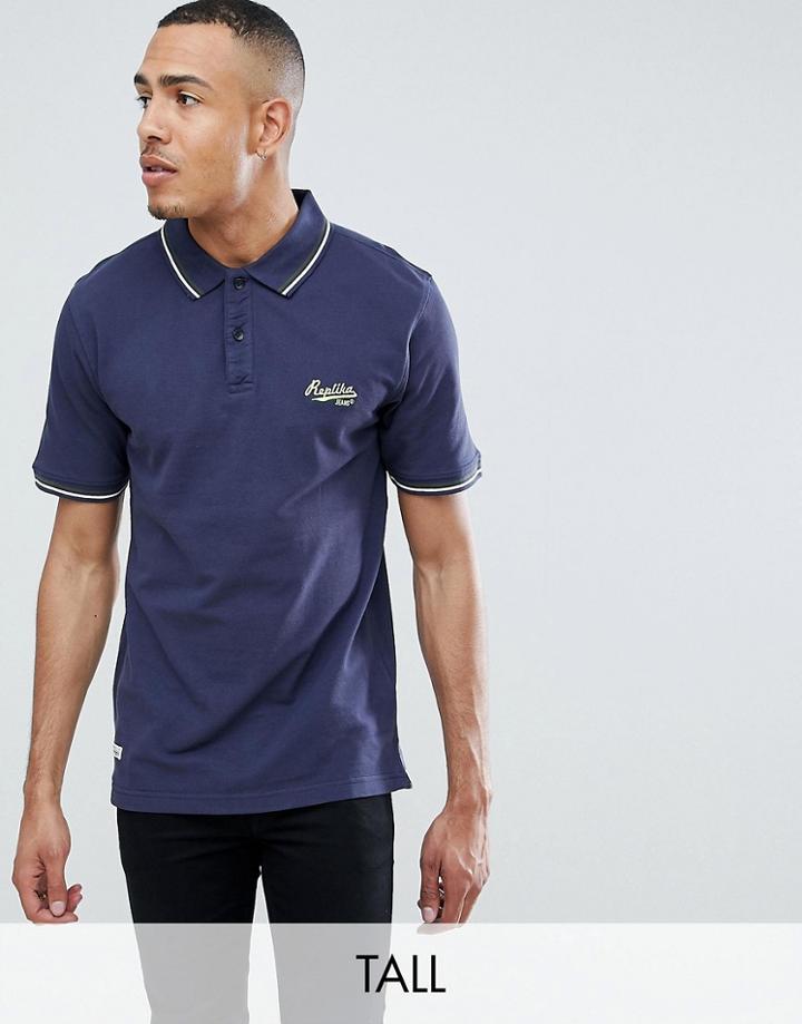 Replika Tall Polo With Contrast Tipping - Navy