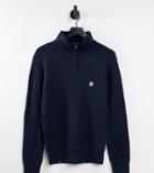 Le Breve Tall Heavy Ribbed Half Zip Sweater In Navy