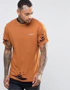 Illusive London Double Layered Long Line T-shirt With Rips - Yellow
