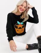 Brave Soul Mince Pie Christmas Sweater With Sequin Detail-black