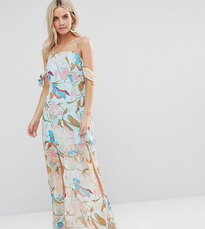 Boohoo Petite Cold Shoulder Double Split Maxi Dress - Multi